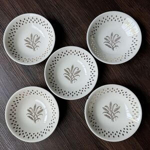 Vintage HOMER LAUGHLIN FLEUR DE LIS GOLDEN WHEAT 5 Bowls Set 5 1/2” + Sugar Dish